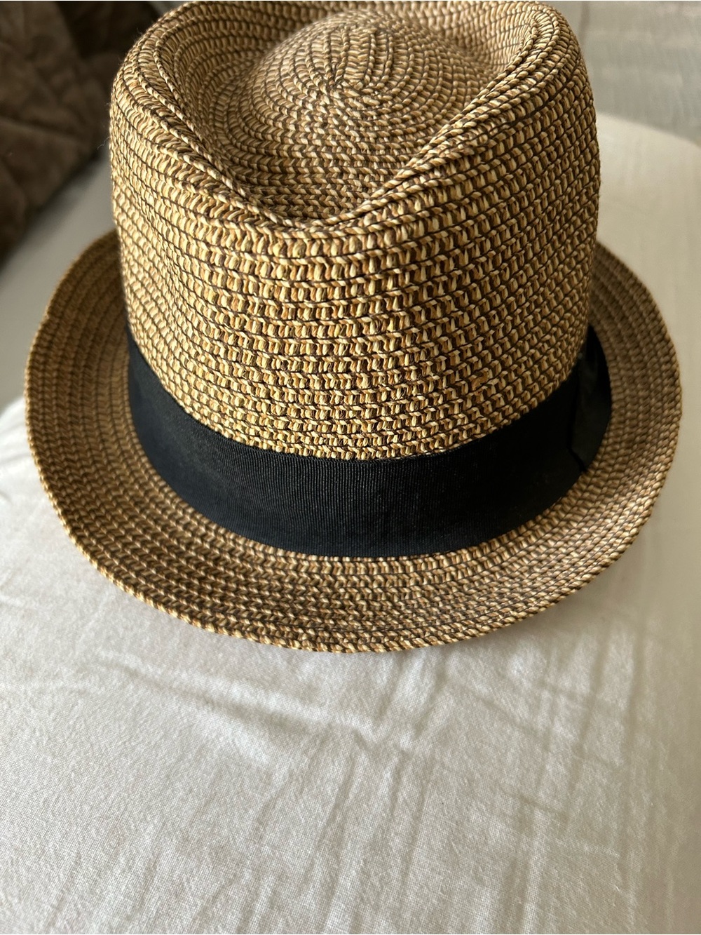 Straw Fedora Hat with Black Band